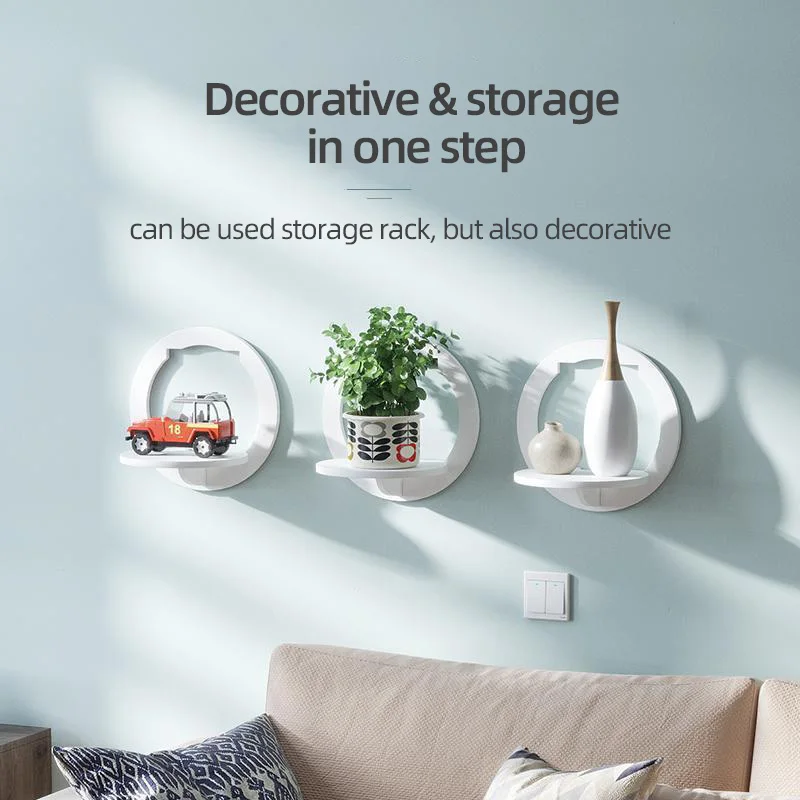 2024 Wood Hexagon Storage Rack round Floating Shelf for Home Decorative Wall Mounted in Rooms