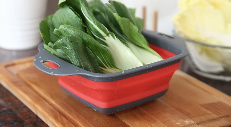 Collapsible rice strainer and kitchen adjustable silicon collapsible spinning bowl plastic strainer colanders set with hand