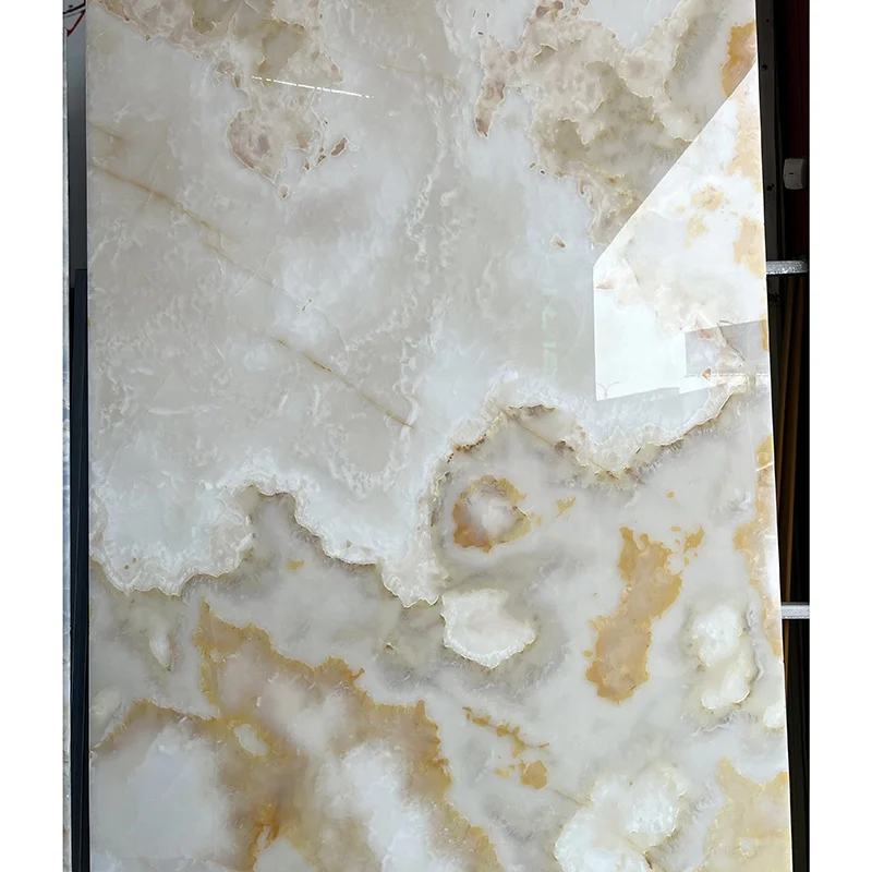 Book Match Translucent Onyx Wall Panel Cladding Decoration Orange Yellow Veins White Onyx Marble Slab