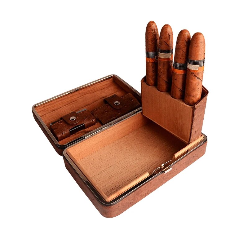 Vintage Luxury Travel Portable Leather Cigar Box Humidor Case