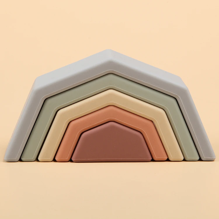 High quality rainbow organic stacking teethers silicone toys babies