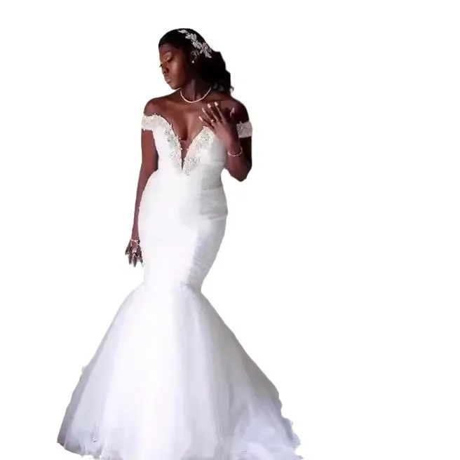 3190 High Quality Vintage Mermaid Wedding Dress One-Shoulder Lace Satin  Silhouette Chapel Train Ball Gown