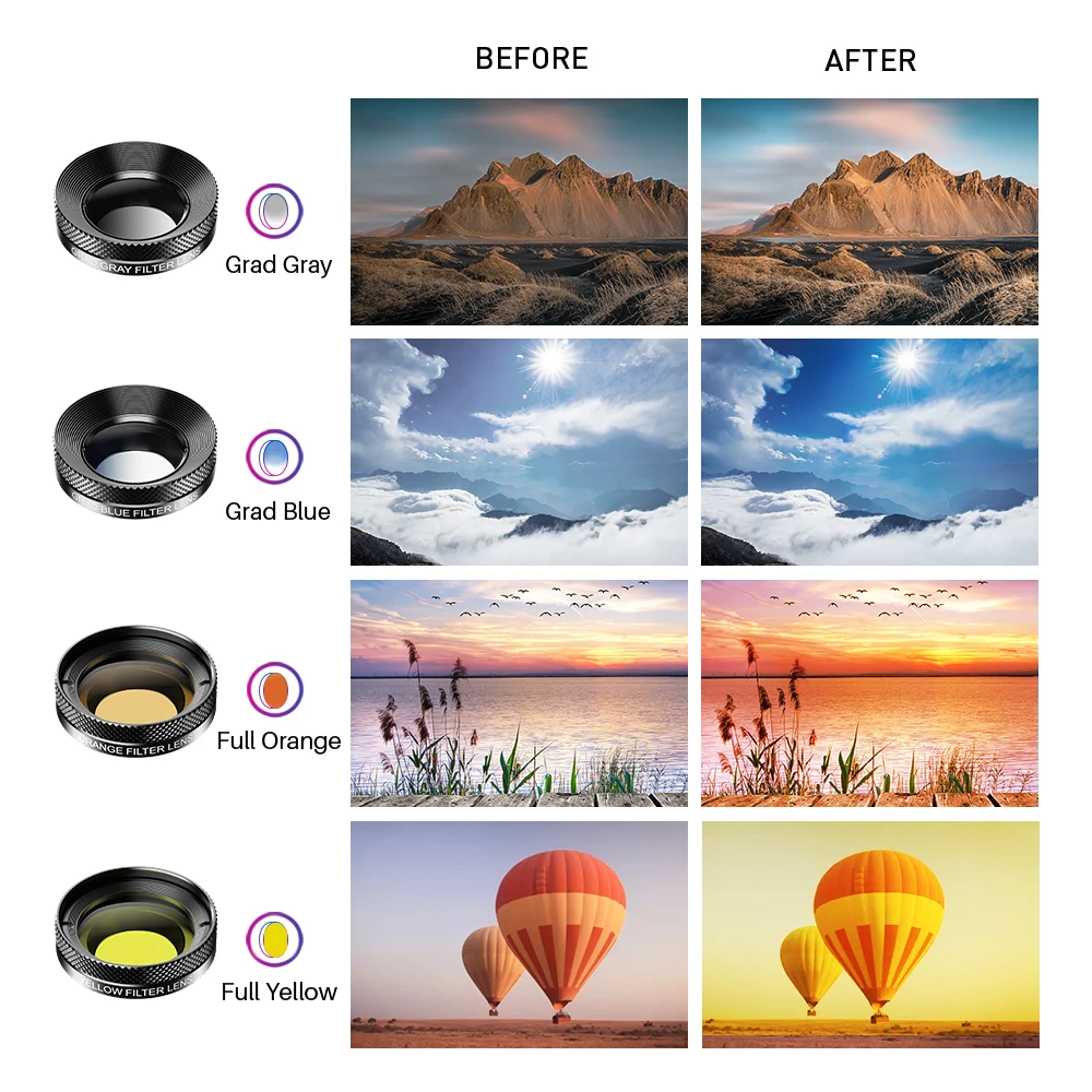 Apexel New 11 in 1 filter mobile camera lens kit, wide angle/ Macro/ Fisheye/ CPL/ ND/ star/kaleidoscope