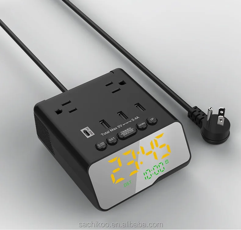 USA Socket Type Electronic Clock with Multi-Function Alarm for Household Hotel Use Battery Electric Power Source 1 Year Warranty