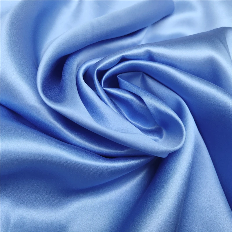 Wholesale Sky bule 114cm 100% pure plain charmeuse silk fabric 22 momme