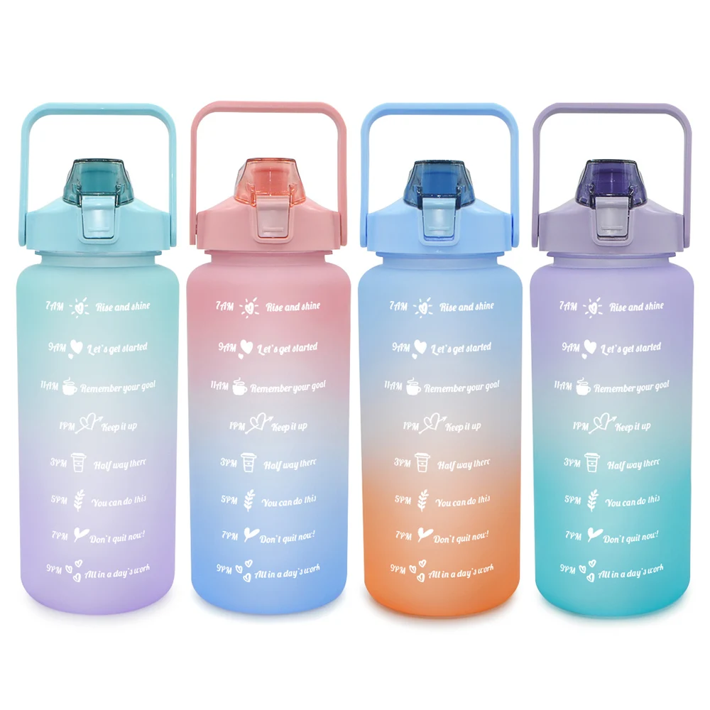 68oz 2Litre Portable Bpa Free Leak Proof Motivational Half Gallon Water Bottle With Time Marker And Straw