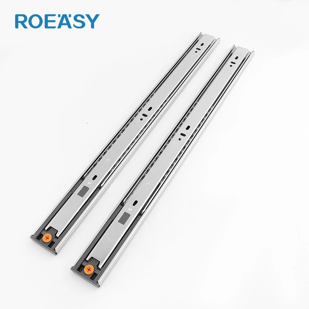 ROEASY Three Fold Self Close Hydraulic Telescopic Drawer Runner Slide Ball Bearing Channel 45mm