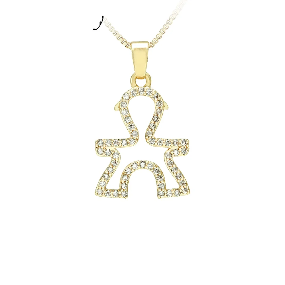 Landy 2021 Fashion Gold Plated Necklace with Zircon and Cute Little People Pendant Necklace
