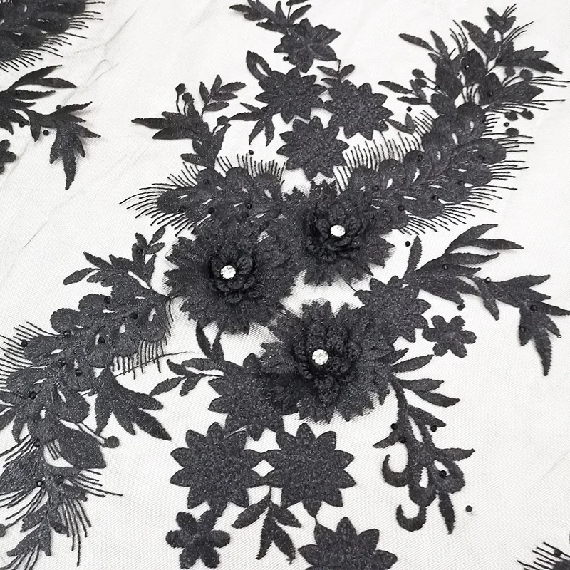 
factory price high quality tulle dress black 3d lace fabric aso ebi embroidery guipure lace fabric 