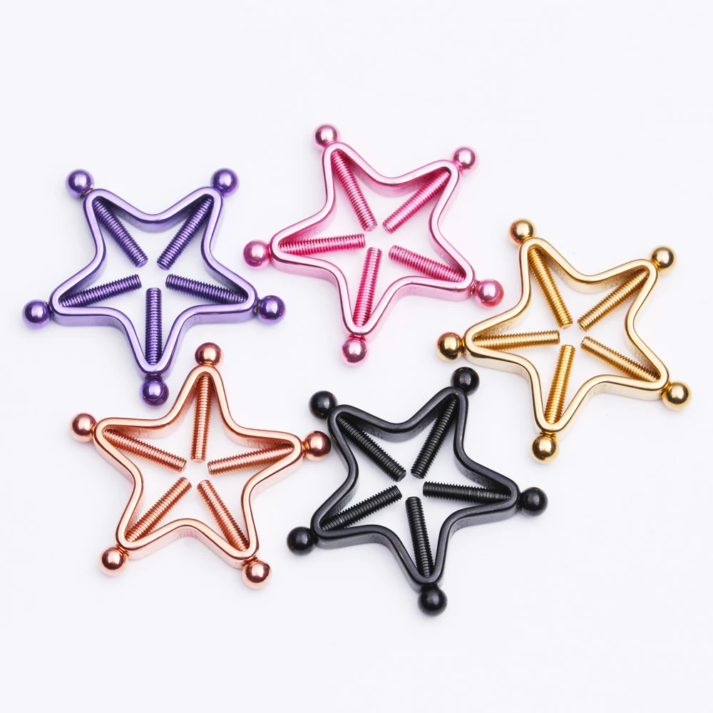Non Piercing Five-pointed Star Breast Nail Screw Shield Fake Nipple Ring Body Jewelry