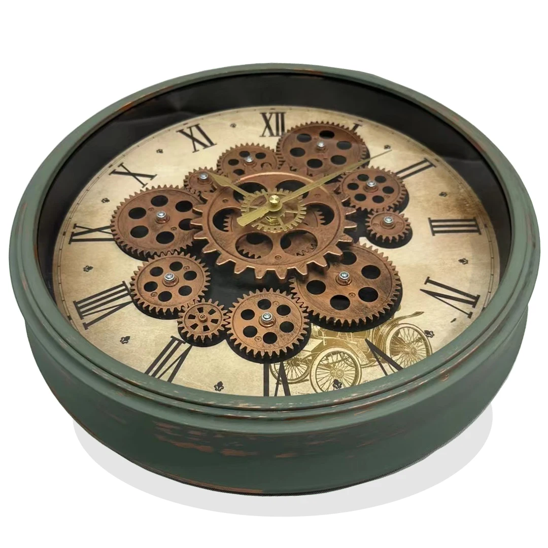 cheap price plastic luxury unique wall clocks with rotating gears