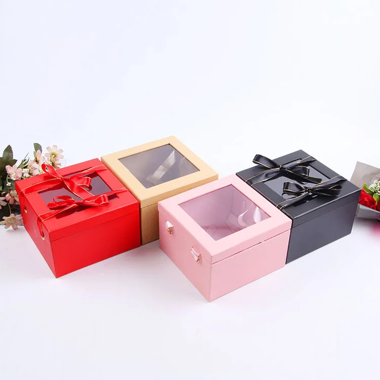 Unique designed square shaped cardboard box for packing flower with PVC window