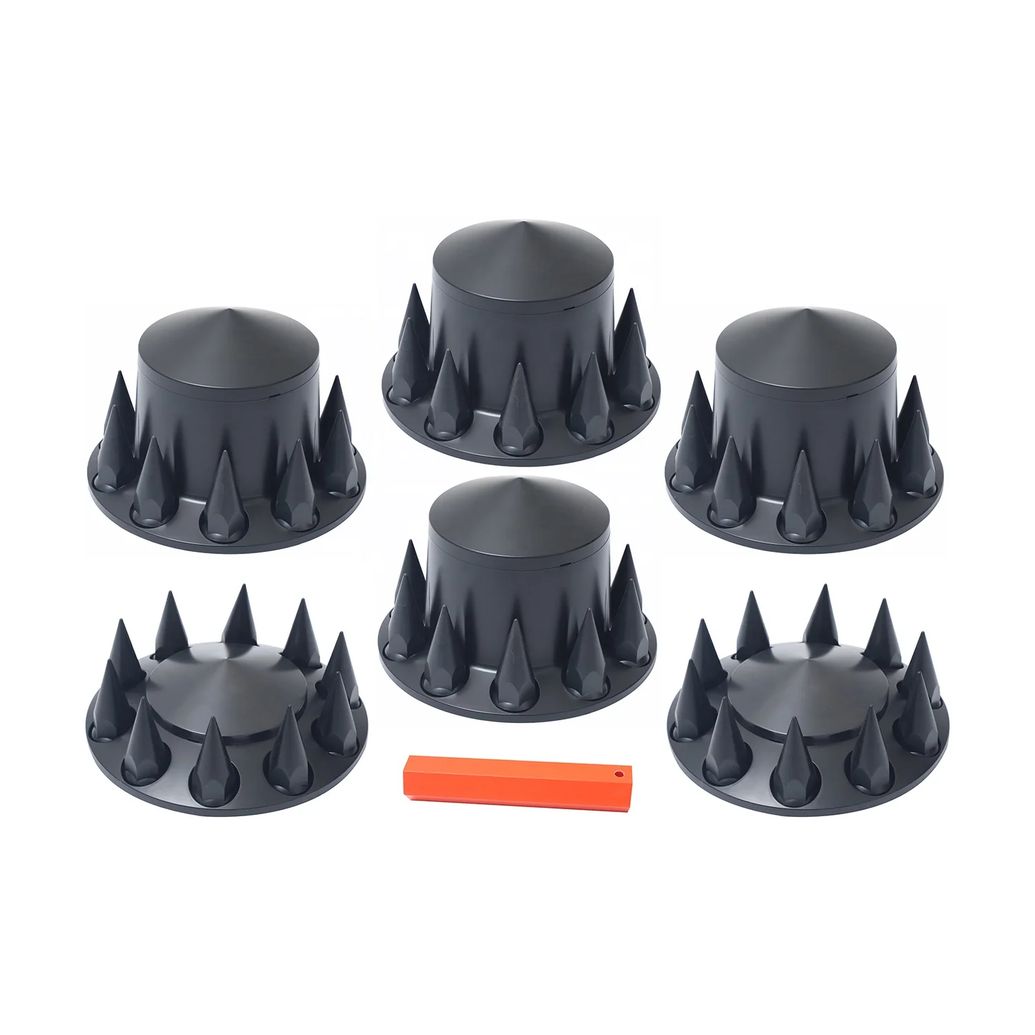 Ninetin Truxpro Black ABS Spiked Axle Covers Kit Hubcaps with 60 Pieces 33mm Thread on Lug Nut Covers for Semi Trucks