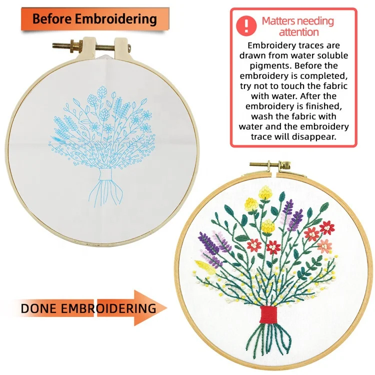 
Wholesale Flower Pattern 8inch Folk Craft Cross-stitch DIY Kits Hand Embroidery Kit With Hoop 