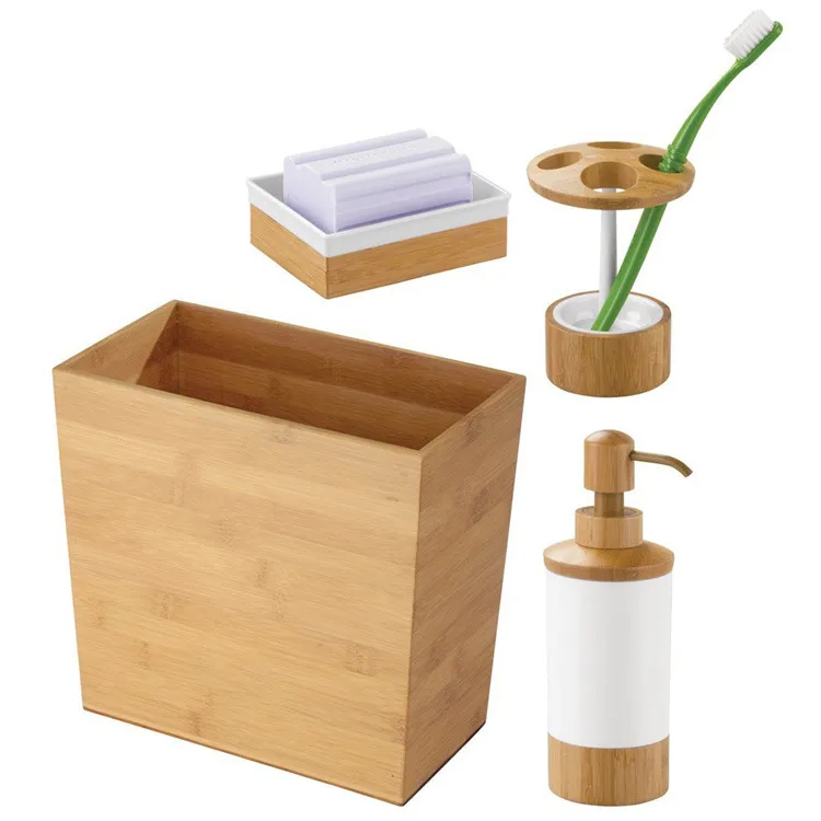Hotel Bathroom Lotion Dispenser Wooden Soap Box Bamboo Toothbrush Holder For Toothpaste