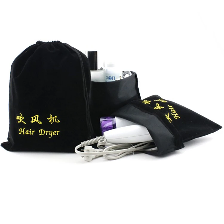 Custom Logo Drawstring Dust Pouch Embroidered Velvet Bag For Hair Dryer
