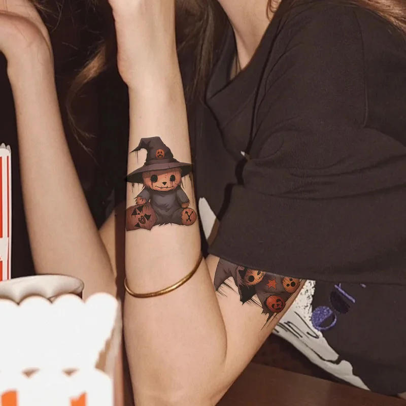 Disposable Temporary Halloween Party Waterproof Blood Skull Pumpkin Witch Spider Bat Colorful Cute Adult Children Tattoo Sticker