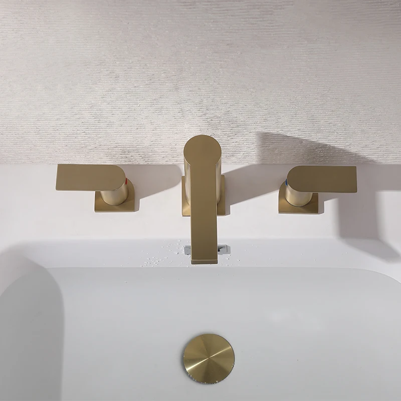 Antique Golden Style Stainless Steel Basin Faucet With Dual Hot and Cold Switches Dual Handle Copper Valve Core for Kitchen Use