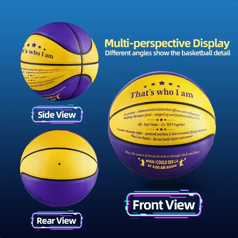 No.7 Standard Size Basketball Classic Purple&Yellow Color Best Gift For Friend Family Sports with Free Pump Bag Pins