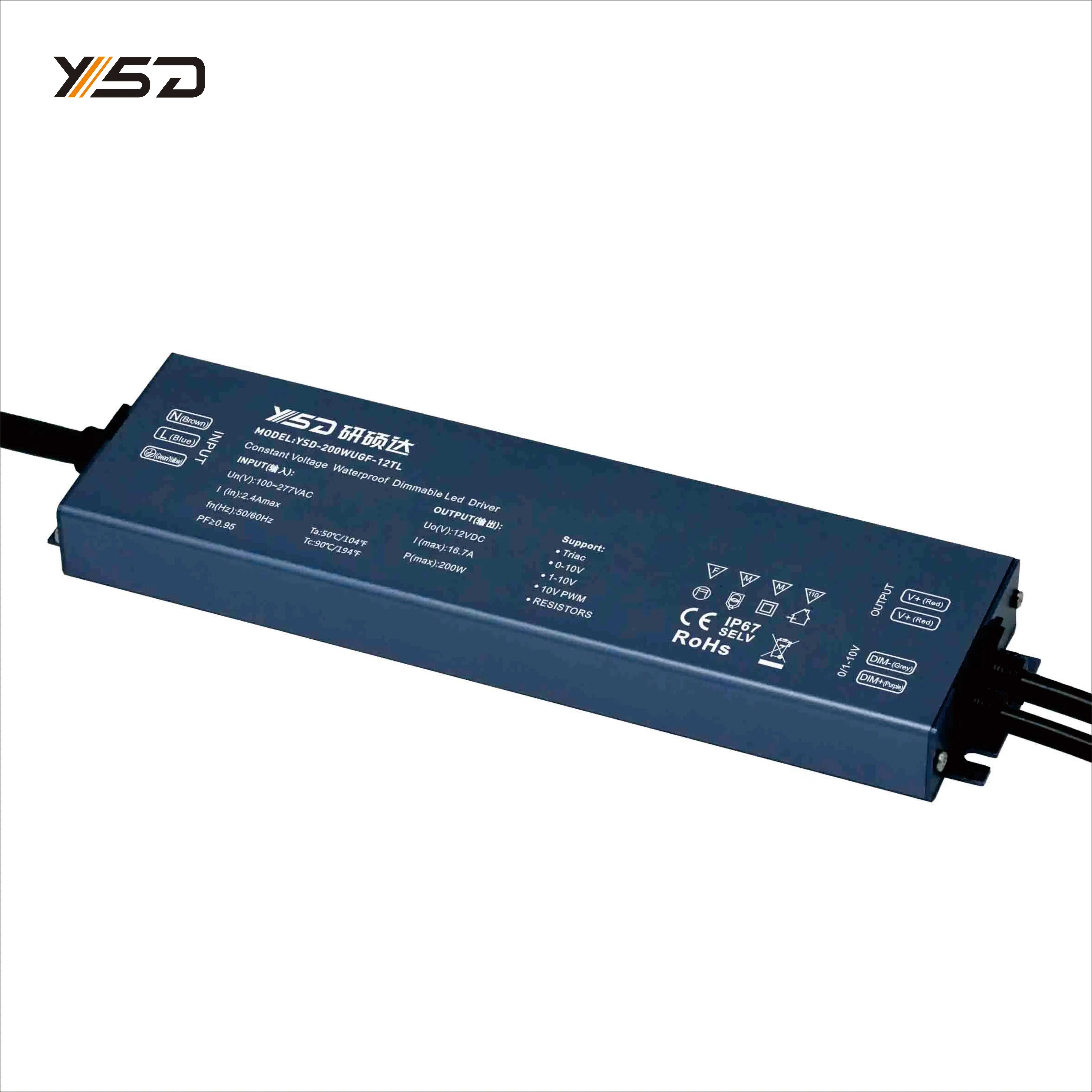 YSD 75W 100W 150W 200W 300W 24V 12V IP67 Dimmable Constant Voltage Strip Lighting Power Supply Led Driver
