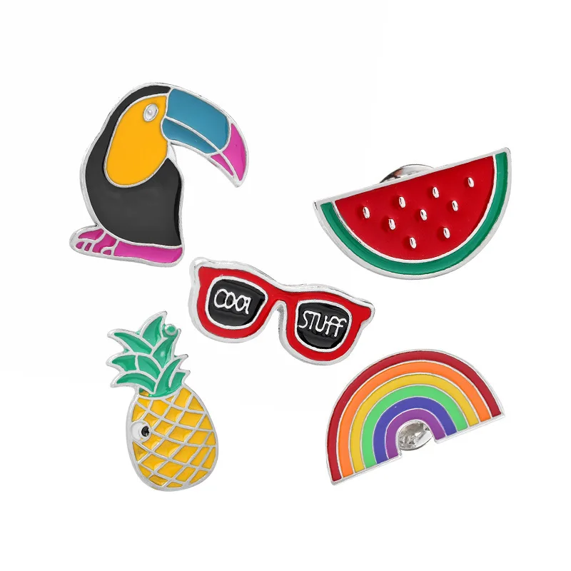 Clothes bags accessories cartoon cute brooches woodpeckers watermelon pineapples rainbow brooches pin