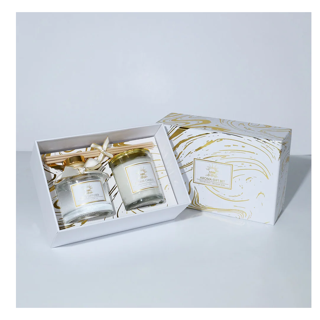 Wholesale candle and reed diffuser box set candle jar reed diffusers scented candles and reed diffuser set with box