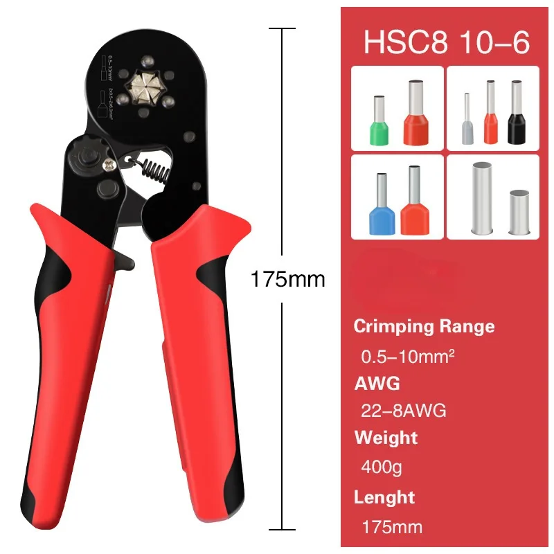 HSC8 6-4A High-Quality 0.25-10mm2 Crimping Range Durable Brass Tool Steel Precise Easy-To-Use Multilayer Tube Crimping Pliers
