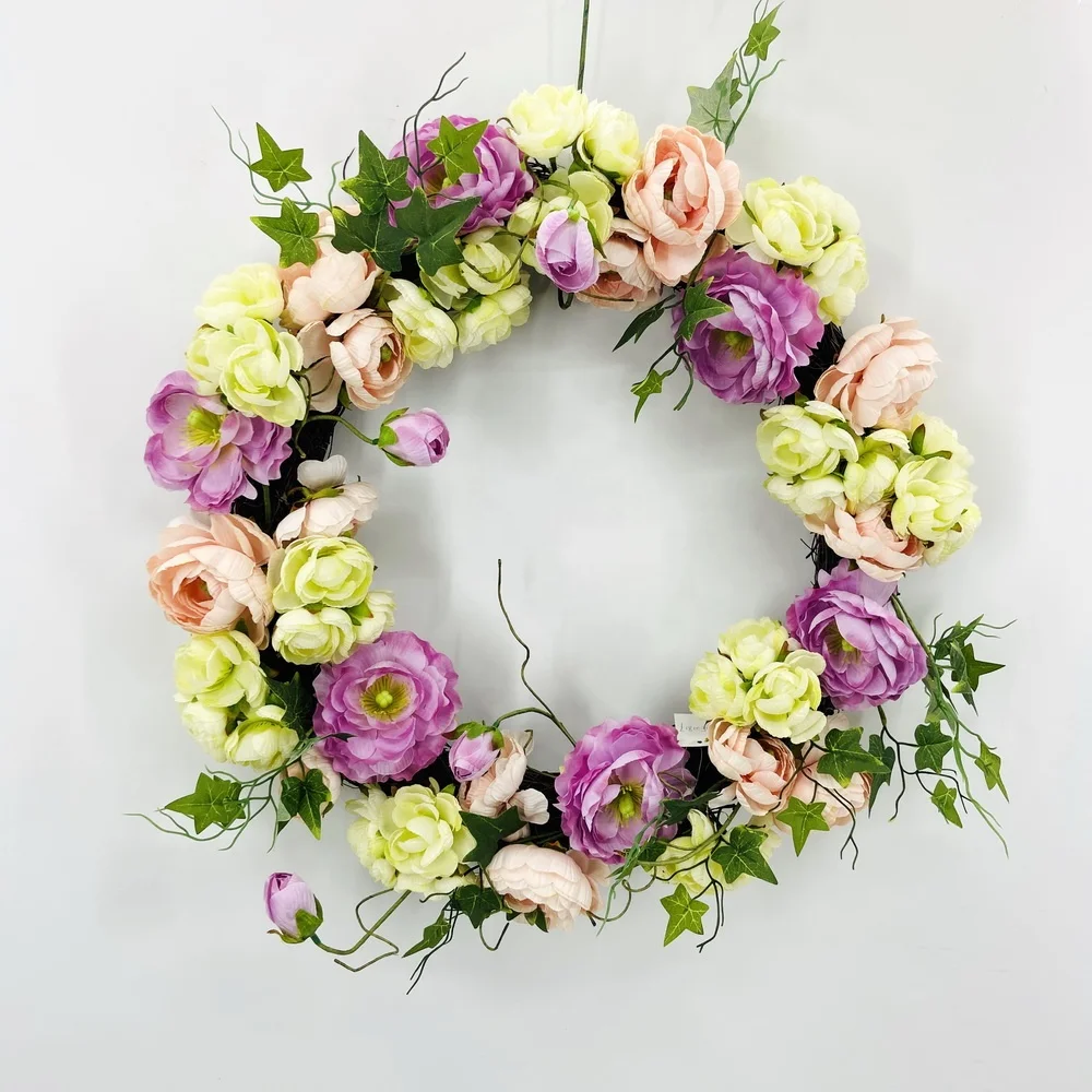 Garden/Home/wedding wall Hanging ornaments natural Rattan Wreaths With Artificial Flowers for front door home decorations