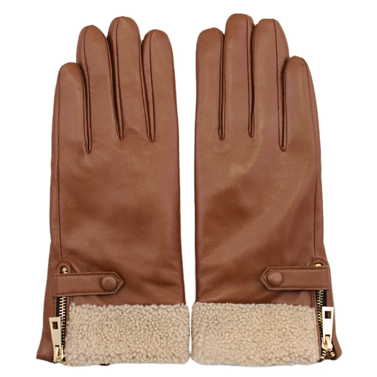 ladies cheap driving leather hand gloves with lamb fur