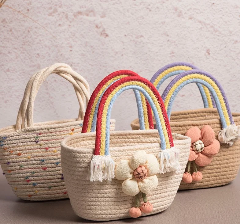 Cotton rope handwoven Bohemian flower baskets for kitchen use Handwoven fruit baskets Handwoven storage baskets