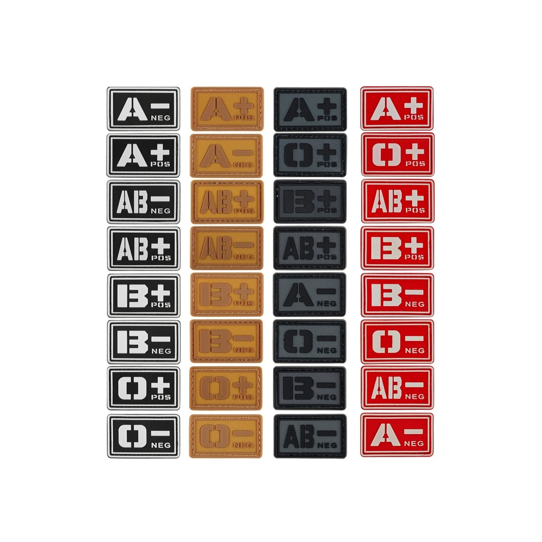 Luminous Blood Type Patch Kit Velcroes Patches Tactical Type Positive Soft 3D PVC Rubber Fastener Patches 1.97 X 0.98 Inch Size