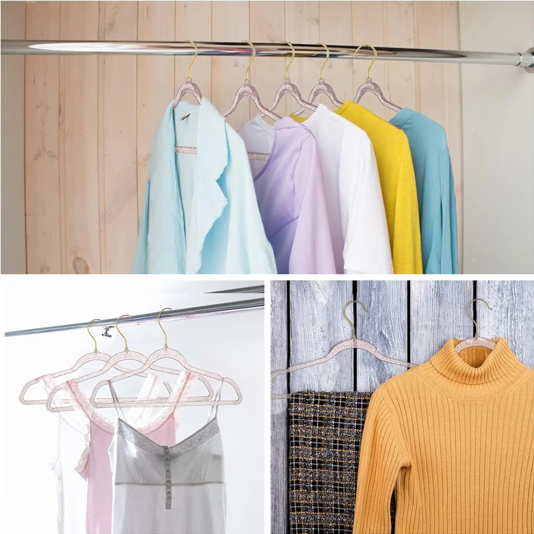 New Arrival Travel  Non Slip Popular Transparent Glitter Powder Environment-friendly Plastic Clothes Hangers