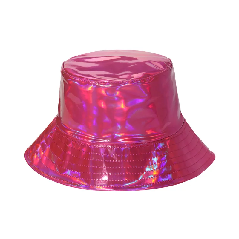 Hip Hop Custom Blank Adults Unisex Reflective Double-sided Reversible PU Sports Cap Bucket Hat