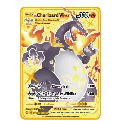 Poke mon Iron Shiny Cards English Charizard Mewtwo Pikachu Metal Cards Vmax Metal Gold Pack Game Collection Cards Gift Kids