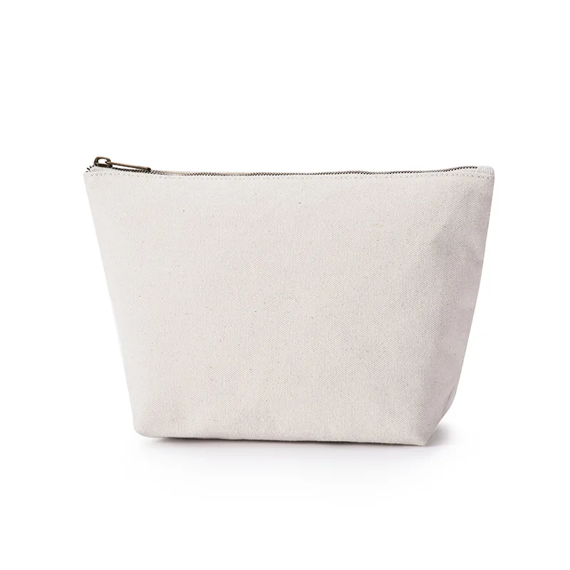 wholesale print organizer foldable black beige zipper blank canvas cotton cosmetic fabric makeup toiletry bag