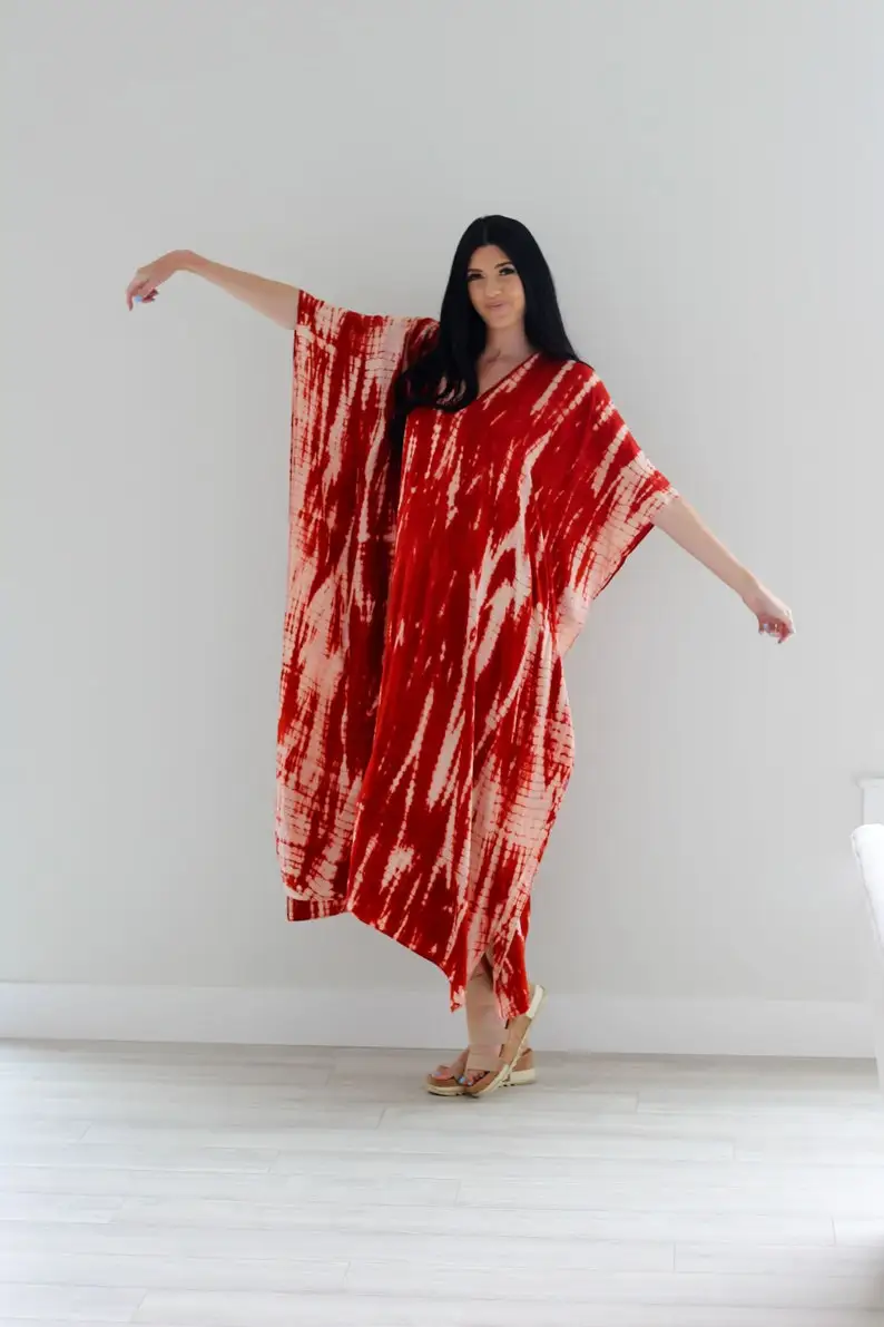 Comfy plus size red kaftan with pockets perfect for Christmas gift for wife Wear Cloths New Cotton Summer Clothing Summer Wear