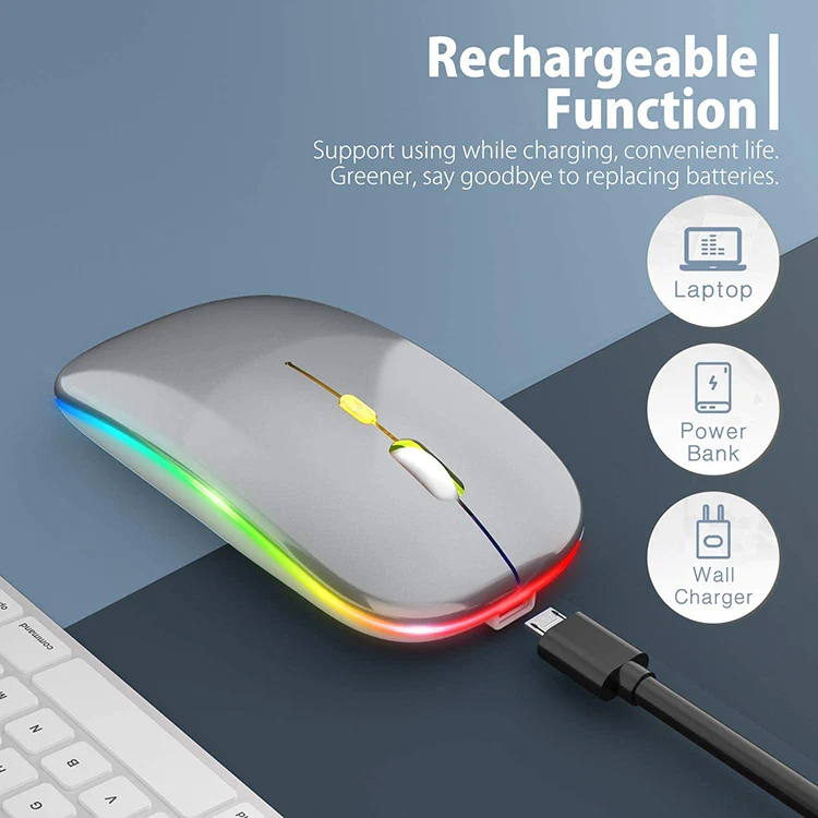 LED Rechargeable Slim Silent Mouse 2.4G Portable USB Optical Office Wireless Mouse