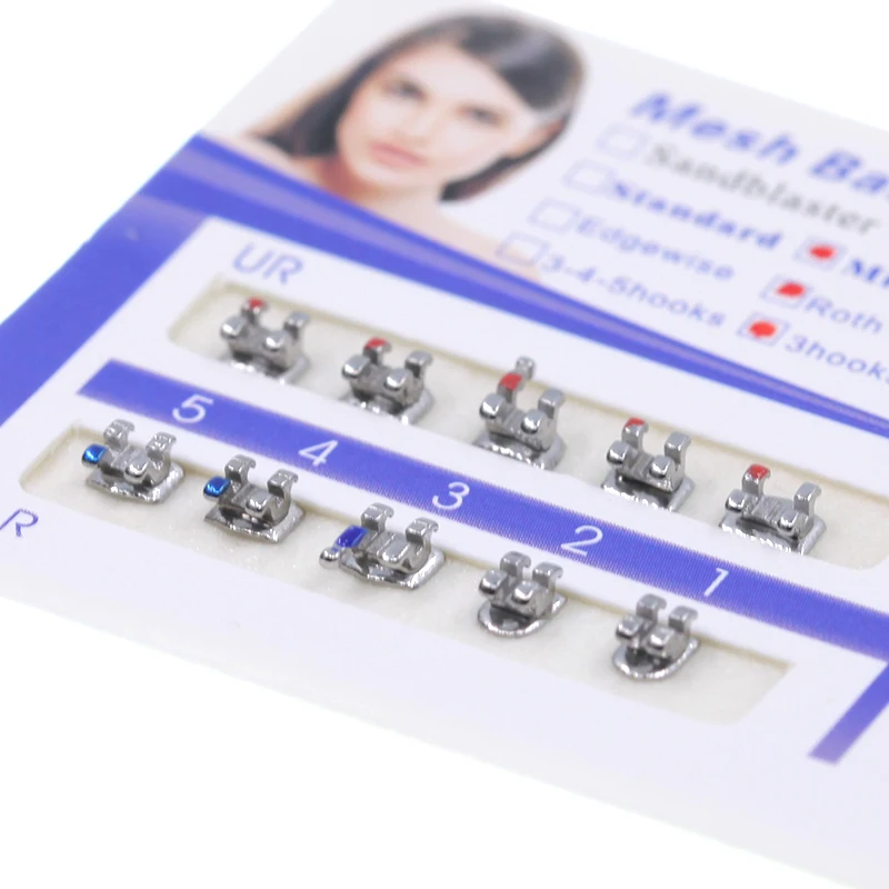 Dental orthodontics metal mini roth 022 345 hooks mesh base brackets