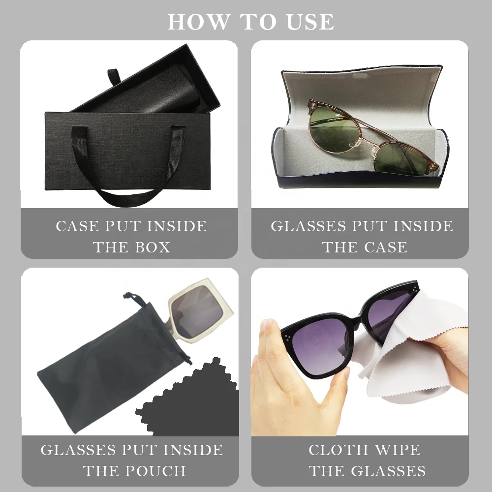 Custom Logo Black Sunglasses Case Gift Drawer Paper Box Eye Glasses Set Eyeglasses Package Glasses Case Eyewear Case With Handle