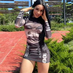 2022 Trendy Sexy Dollar Print Dresses Women Bodycon Girls Skirt long sleeve Women bodycon mini dress spring Casual Dresses