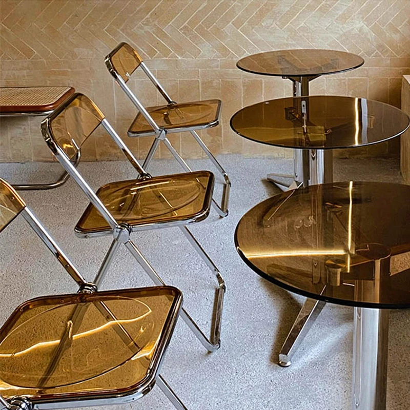 Modern Plastic Clear Acrylic Folding Dining  Chairs  For restaurant with chrome metal frame