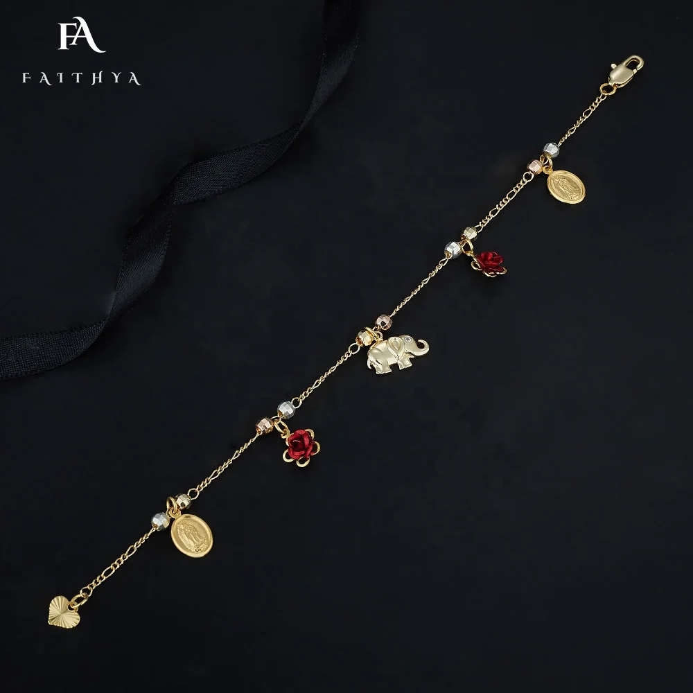 FB0064 горячая Распродажа Религиозный браслет Девы Марии 18k позолоченный с маленькой подвеской из бисера цветок слон