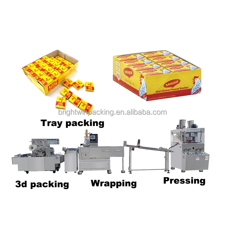 Brightwin high quality automatic chicken bouillon cube powder pressing machine chicken broth seasoning cubes packaging machine