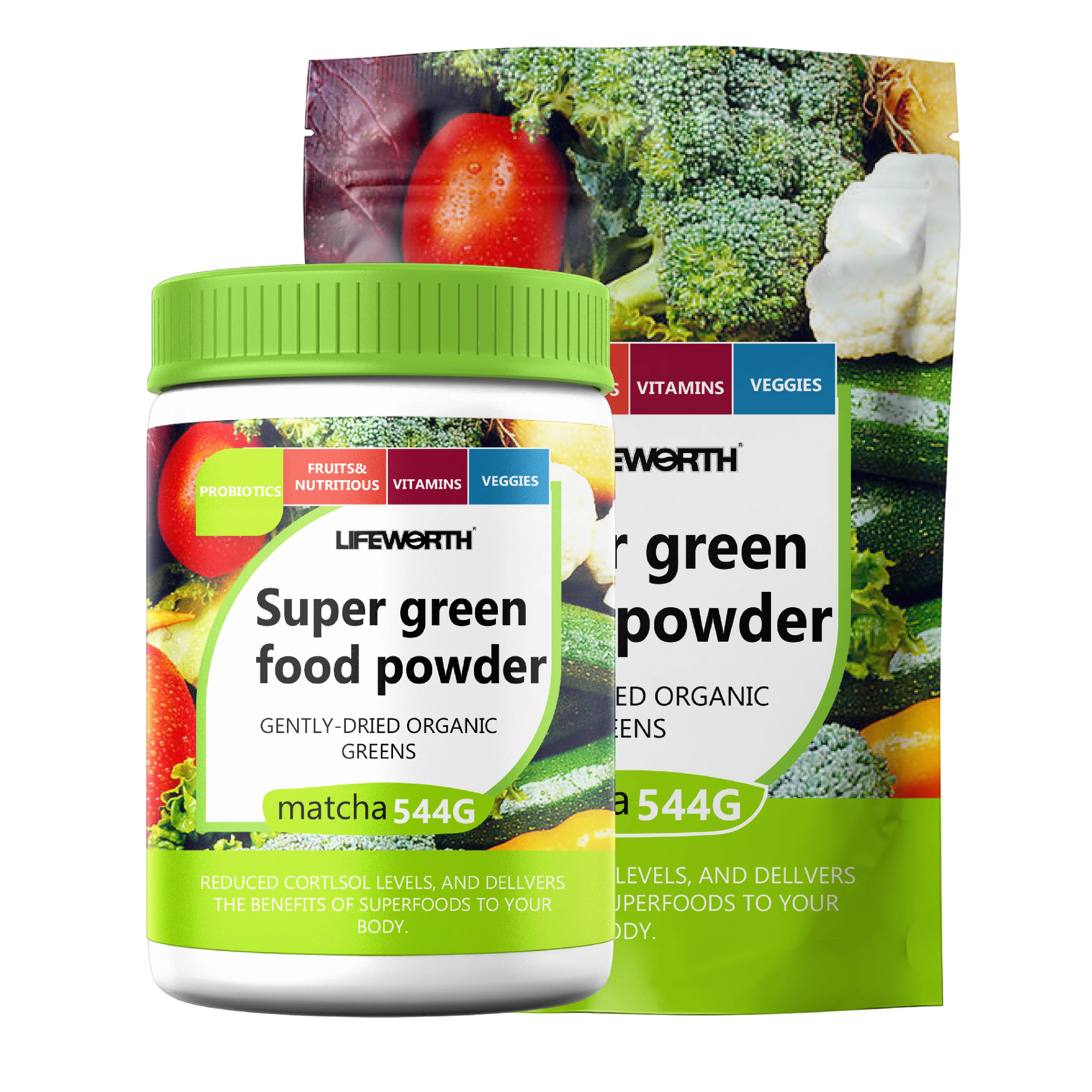 Lifeworth Private Label Organic Greens Superfood Blend Powder With Spirulina Chlorella Wheat Grass