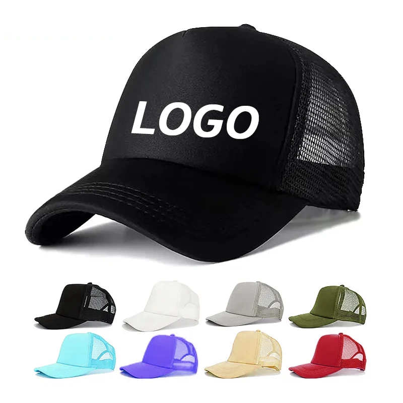 Custom Logo 6 Panel Cotton Trucker Caps Custom Hats Leather Patch Mesh Trucker Hats With Logo