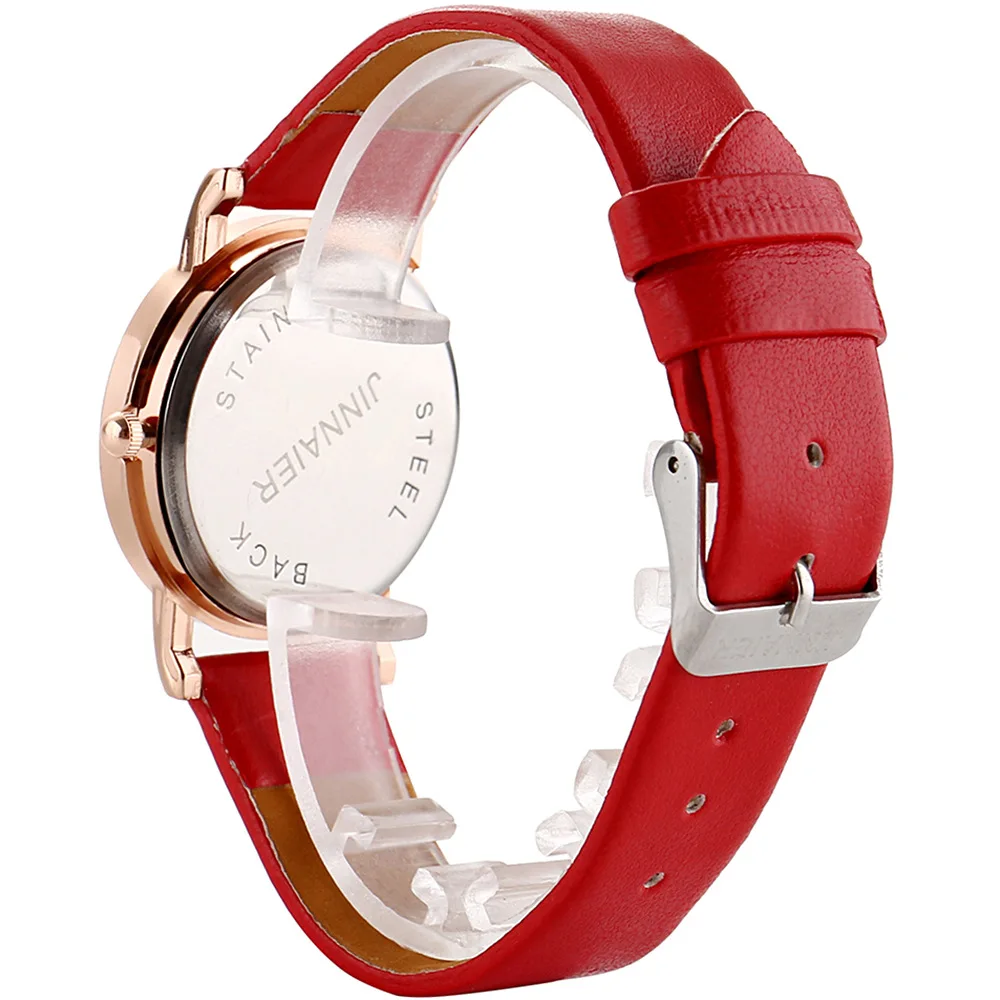 Cheap modern stylish RED Leather quartz watch for Women ladies