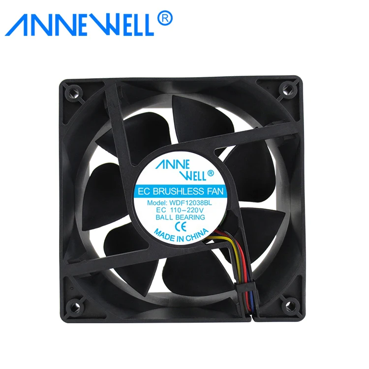 Hot Selling High Pressure High Air Flow 120*120*38 mm 85-230 V EC Brushless Axial Flow 5 inch 12038 Ventilation Cooling Fans