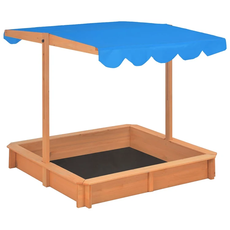 Kids Outdoor Play Furniture Solid Wood Sand Pit Height Adjustable Wooden Sandbox With Bench For Kids