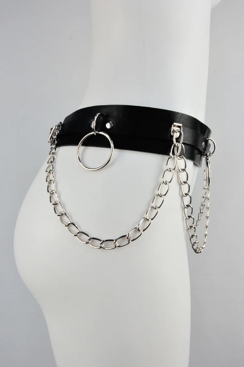 Женский кожаный ремень с металлической цепочкой, регулируемый пояс в стиле Харадзюку, с металлическим кольцом