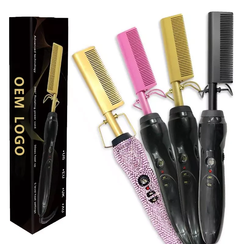 New Product Hair Curling Comb Hair Straightener Brush Pressing Electric Hot Comb Titanium Alloy Copper Comb